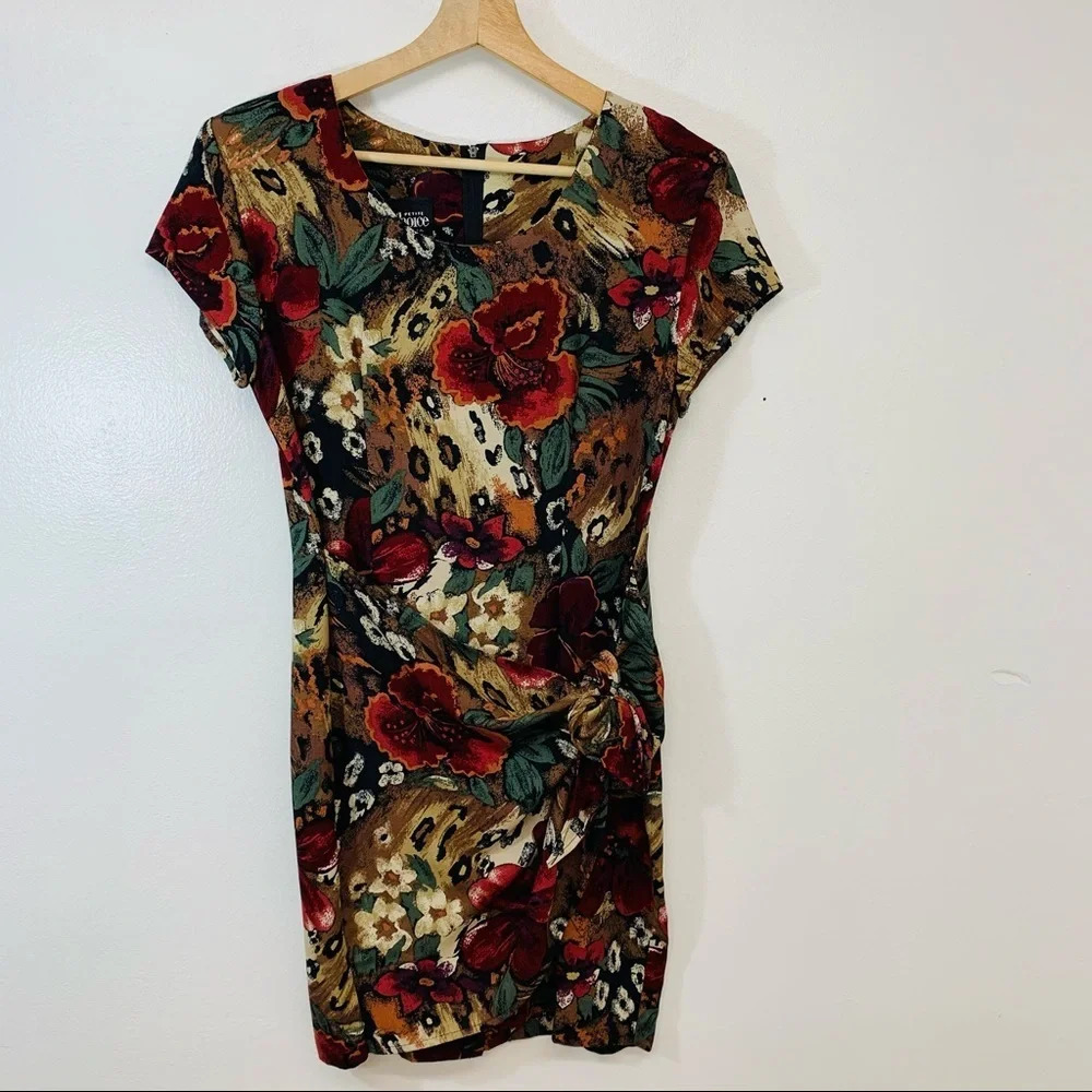 Ms Choice Vintage Womans Dress Tropical Print Faux Wrap Size 8 Short Sleeve Usa